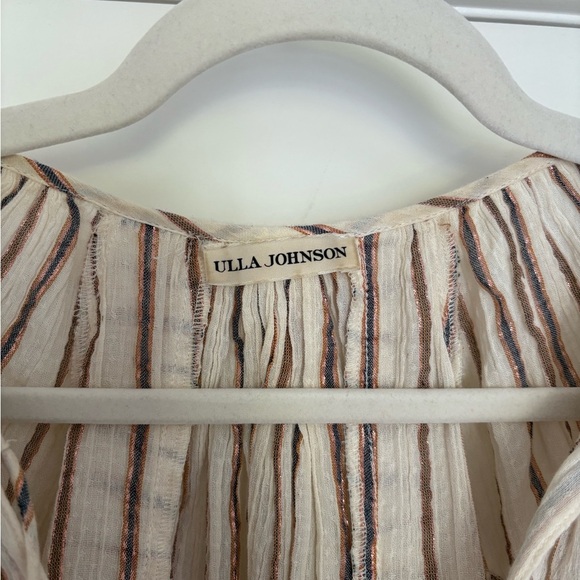 ULLA JOHNSON Liana Metallic Stripe Ruffle Balloon Blouse Sz 6 - Picture 6 of 11